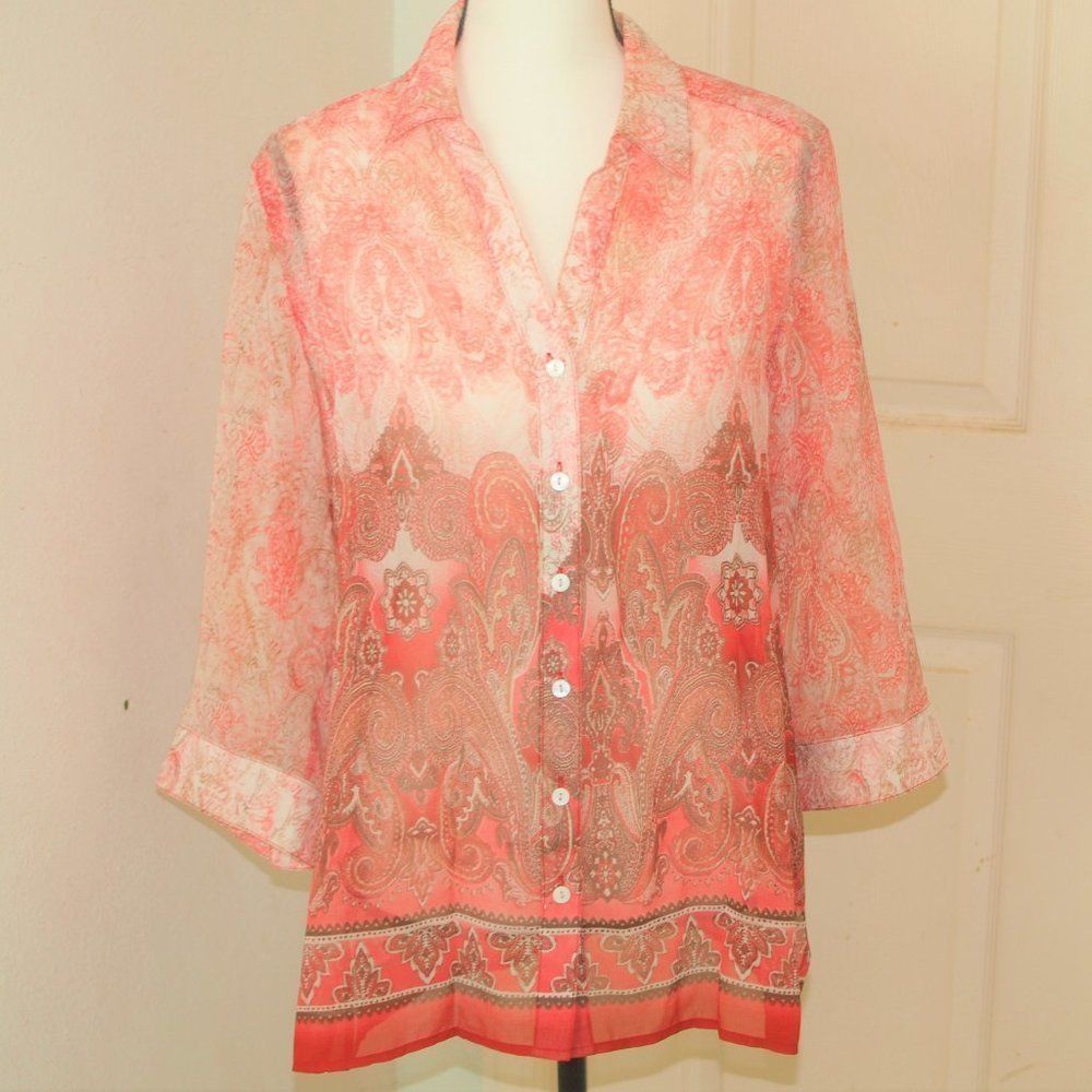 Chico's Paisley Blouse Pink & White Sheer Chico's Size 1